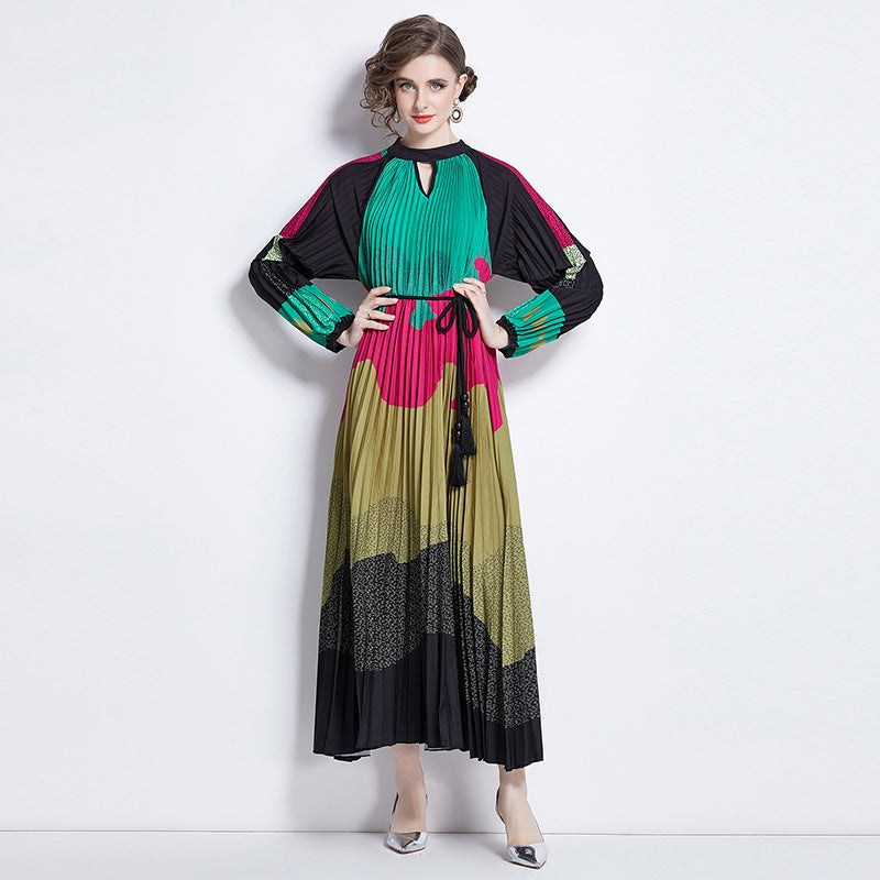 Pleated Tassel Belt Dress Women - Ztroc