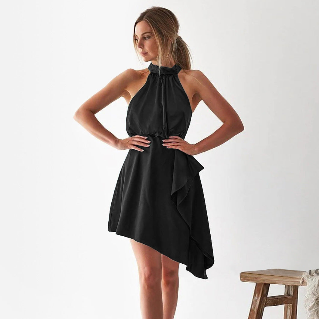 Satin Hanging Neck Dress - Ztroc