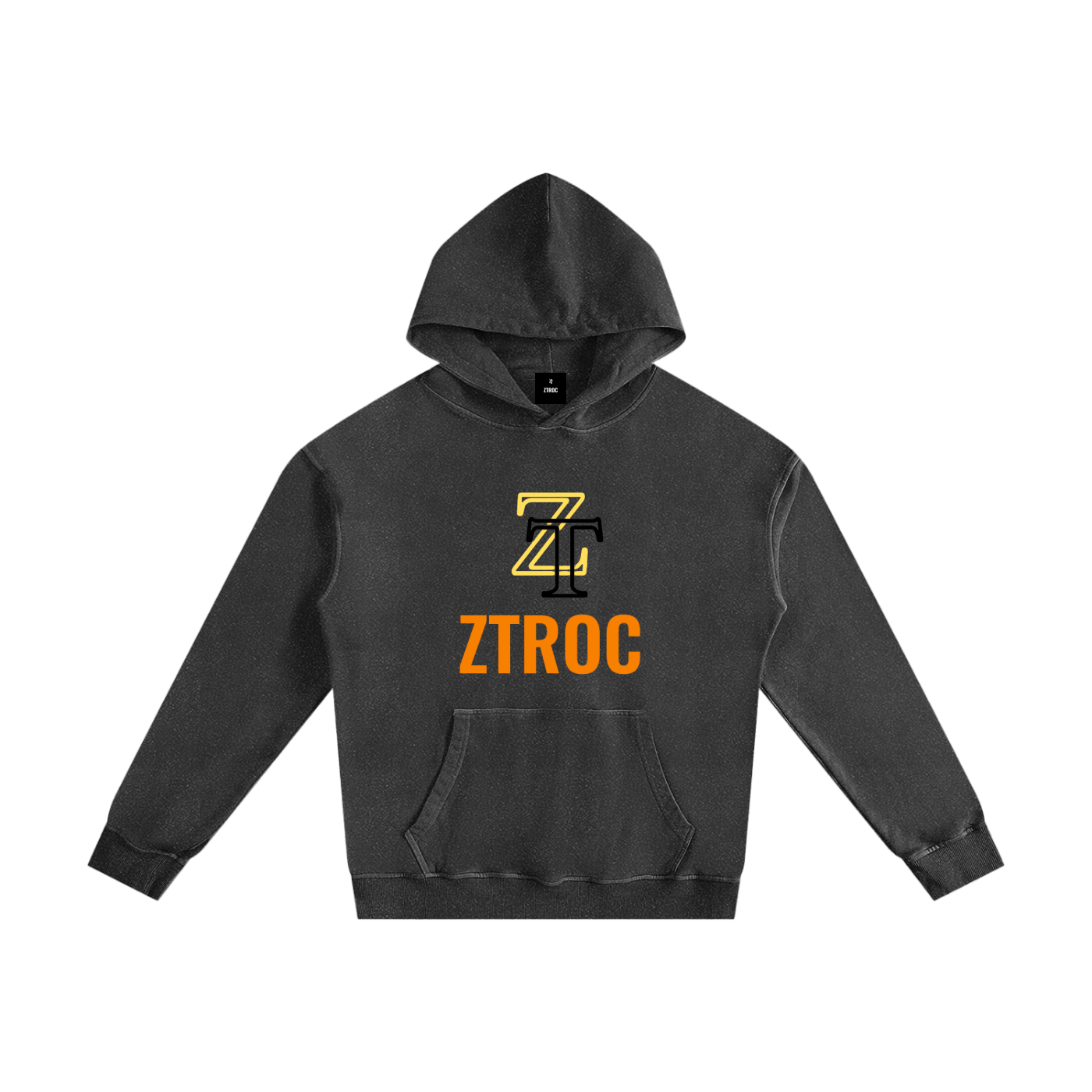 Black hoodie with 'ZTROC' logo on a white background