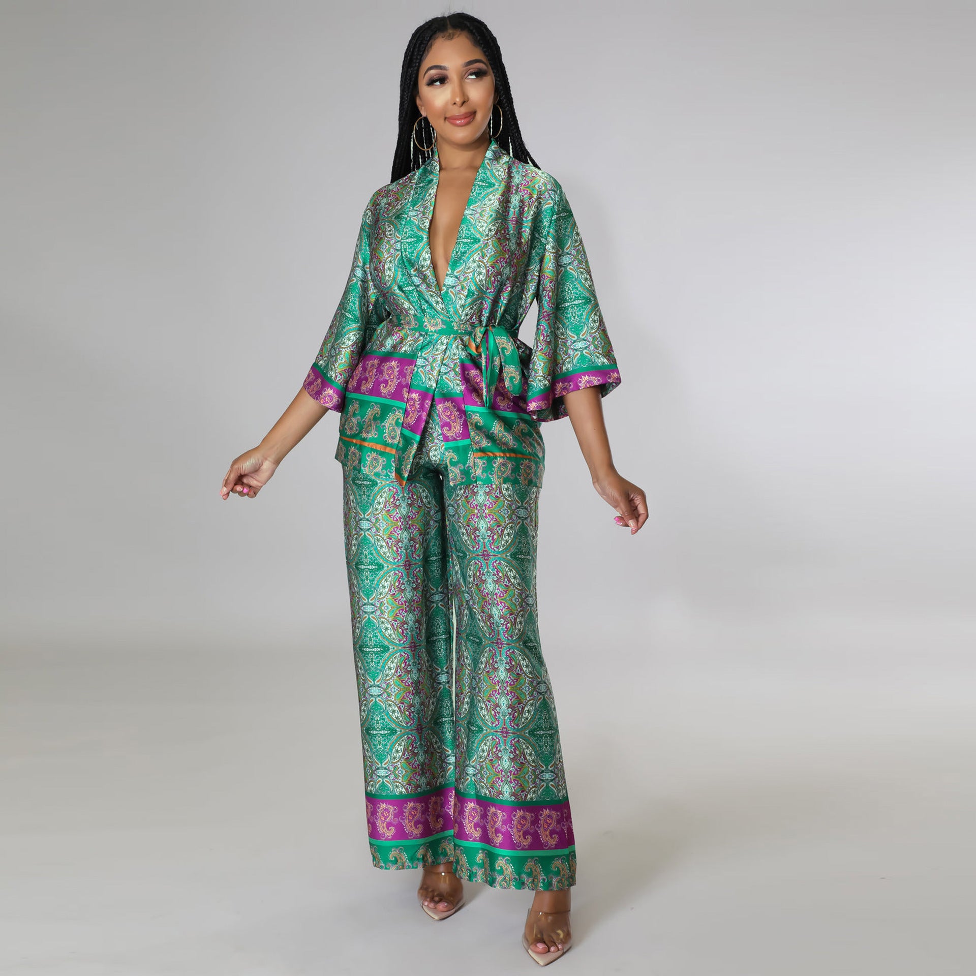 Casual Set Satin Kimono - Ztroc