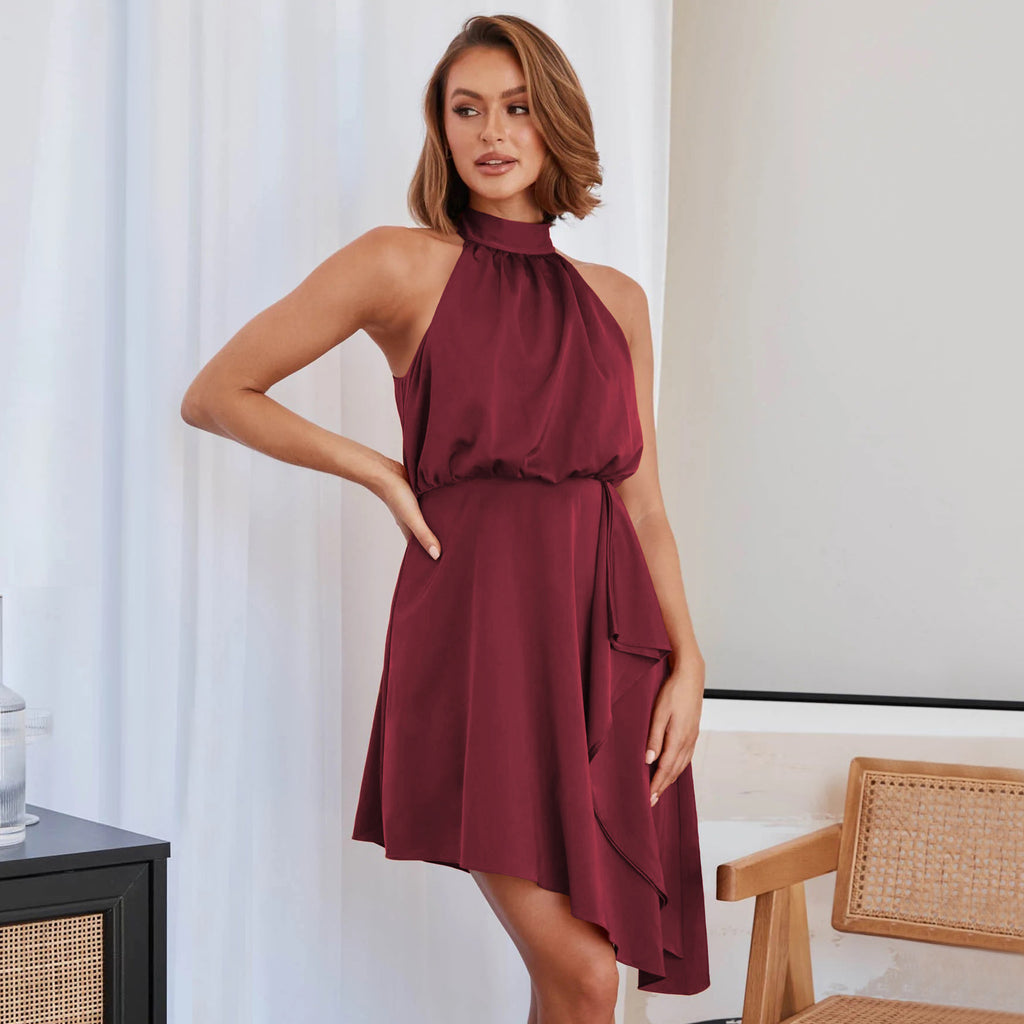 Satin Hanging Neck Dress - Ztroc