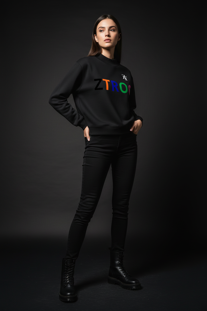 Ztroc Embroidered Sweater - Black Cotton Blend
