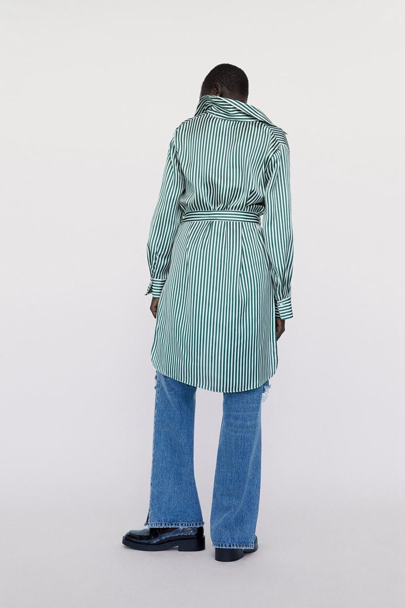 Silk Satin Striped Shirt With Belt - Ztroc