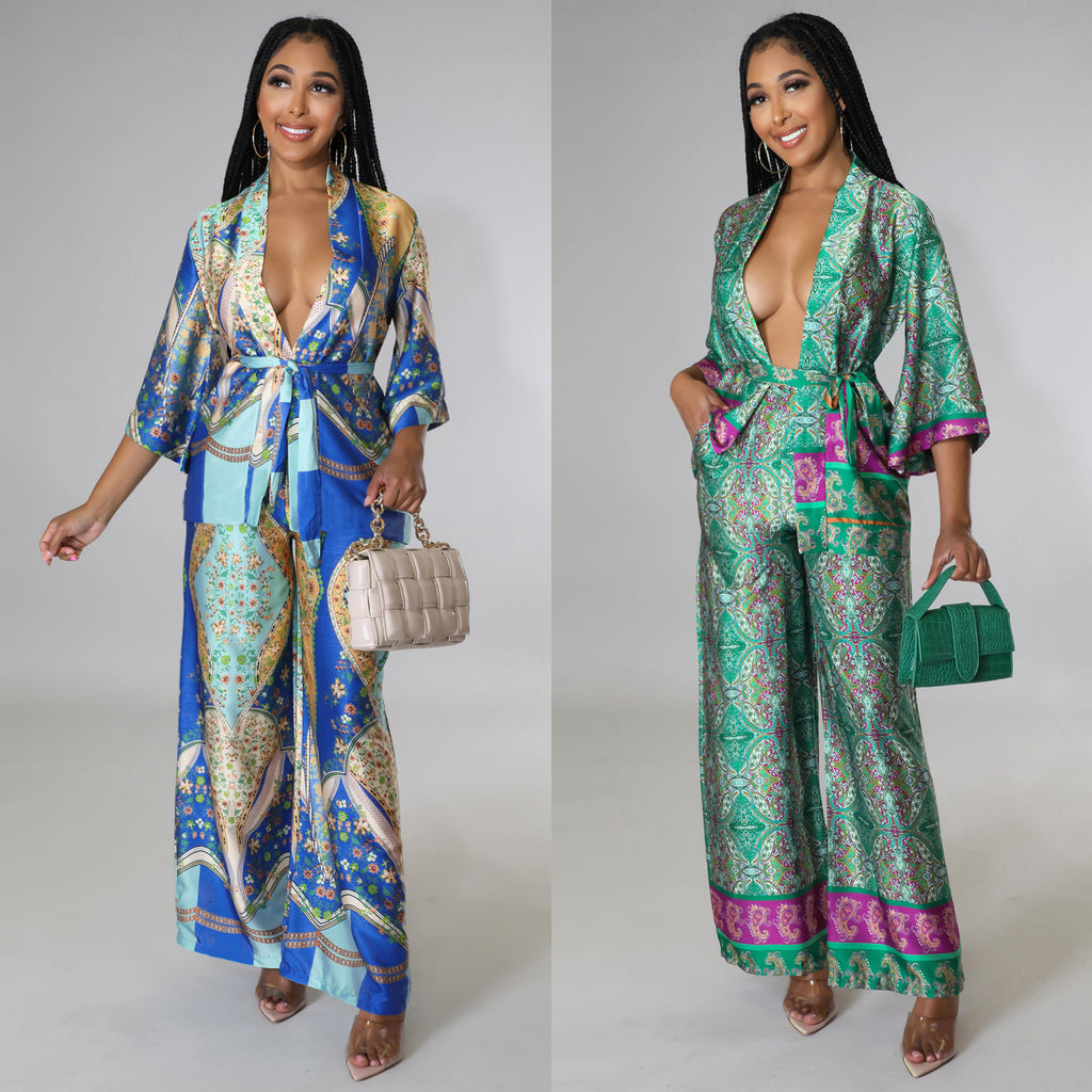 Casual Set Satin Kimono - Ztroc