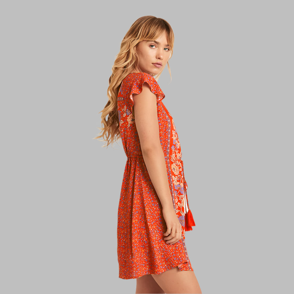 V-neck lace short sleeve dress - Ztroc