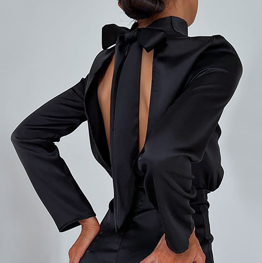 French Satin Waist Dress - Ztroc