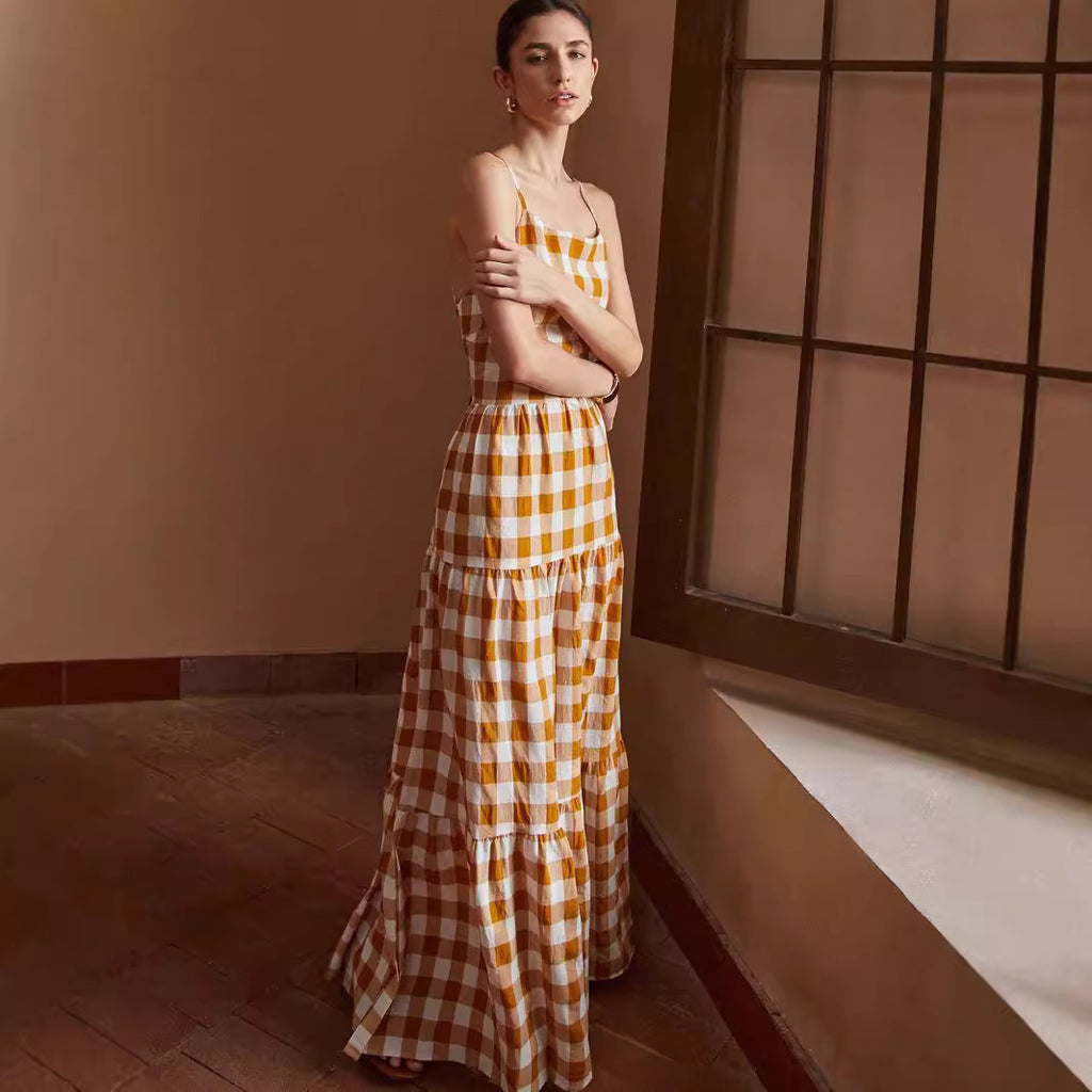 Dress Plaid Backless - Ztroc