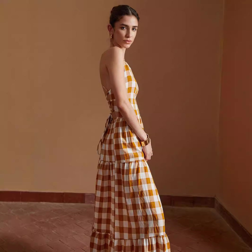 Dress Plaid Backless - Ztroc