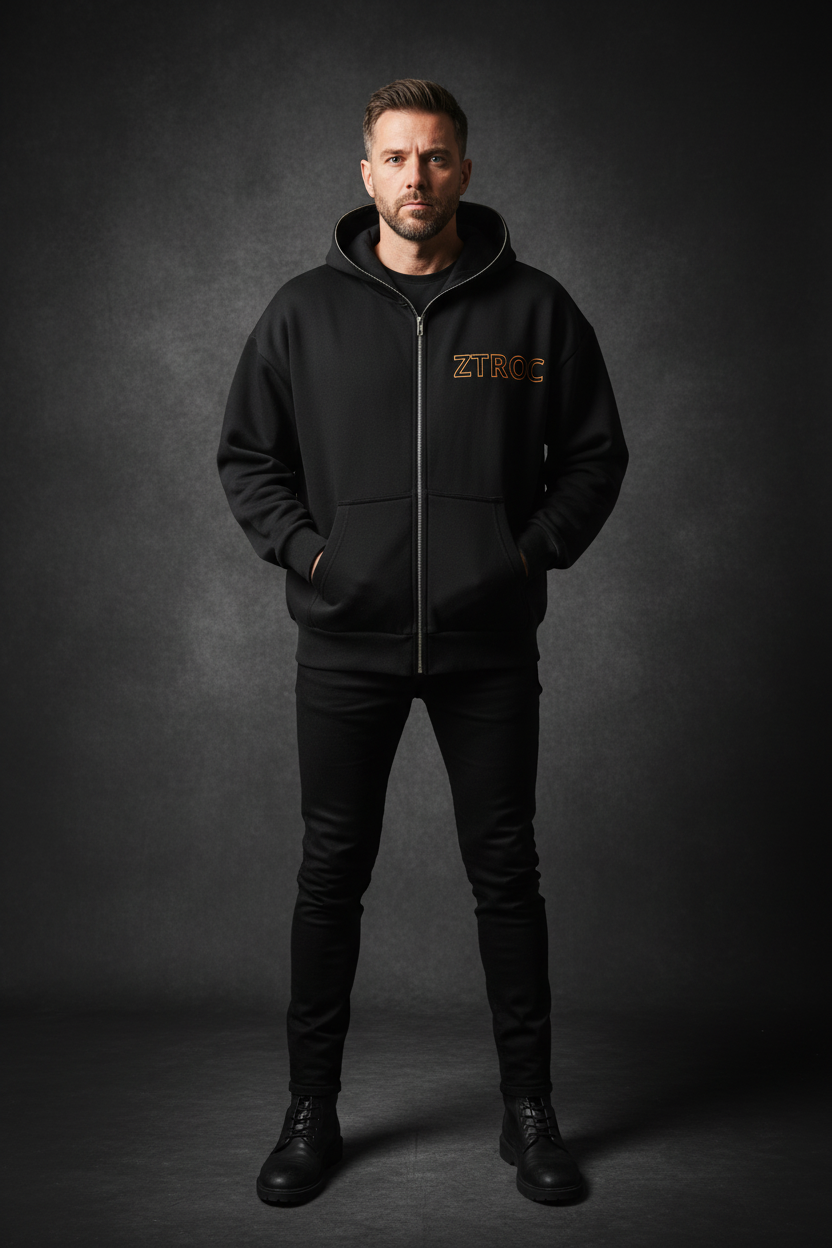 Fleeced Full-Zip Boxy Hoodie