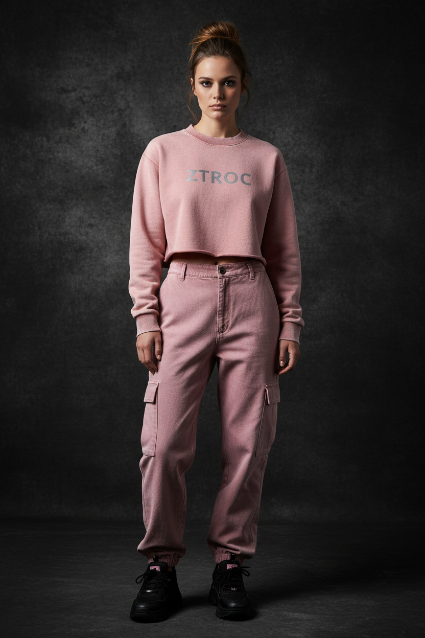 Ztroc Snow Washed Raw Edge Cropped Sweatshirt - Ztroc
