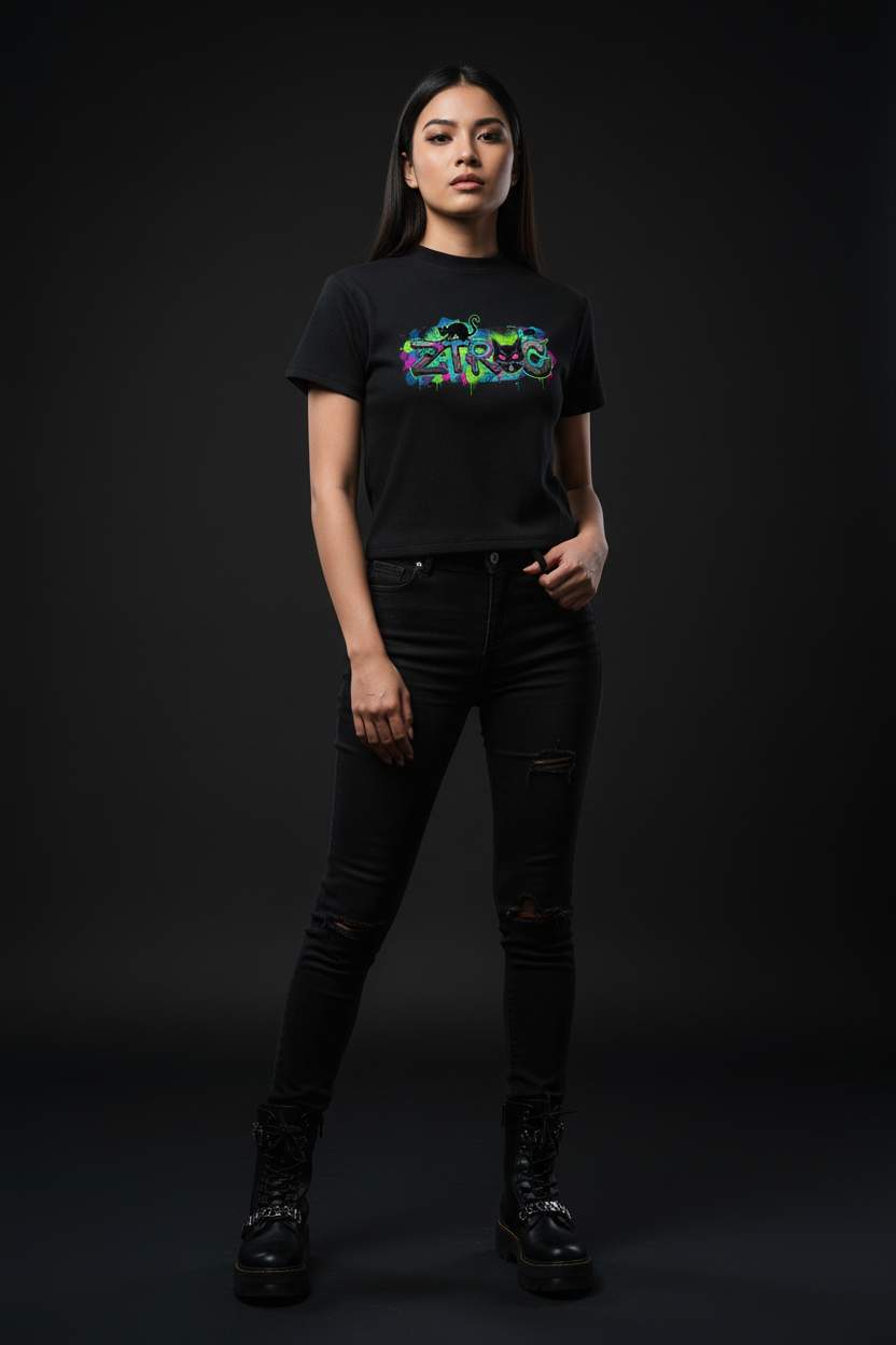 Ztroc Bodycon T-Shirt - Black Cotton Viscose Blend