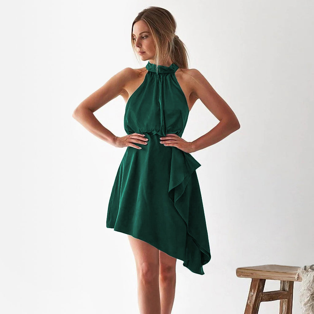 Satin Hanging Neck Dress - Ztroc