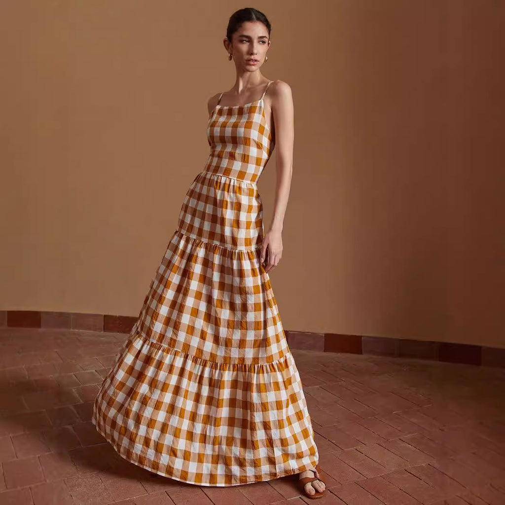 Dress Plaid Backless - Ztroc