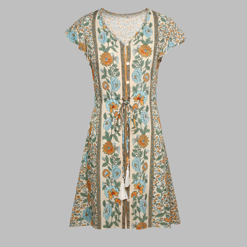 V-neck lace short sleeve dress - Ztroc