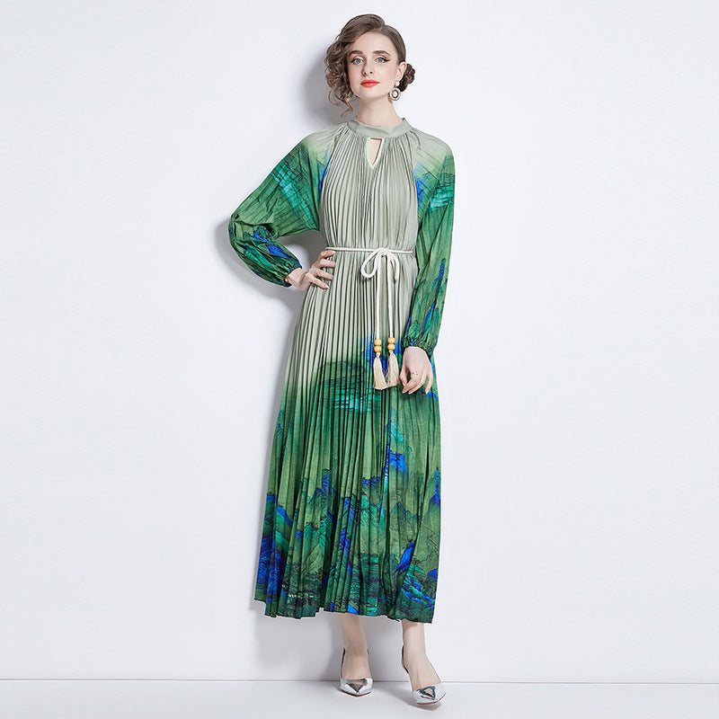 Pleated Tassel Belt Dress - Ztroc