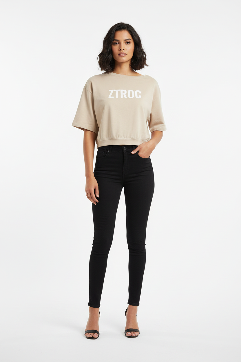 Ztroc Asymmetric Shoulder Oversized Cotton T-Shirt