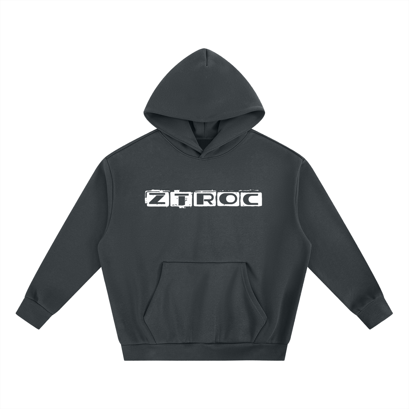 Black hoodie with 'ZTROC' logo on a white background