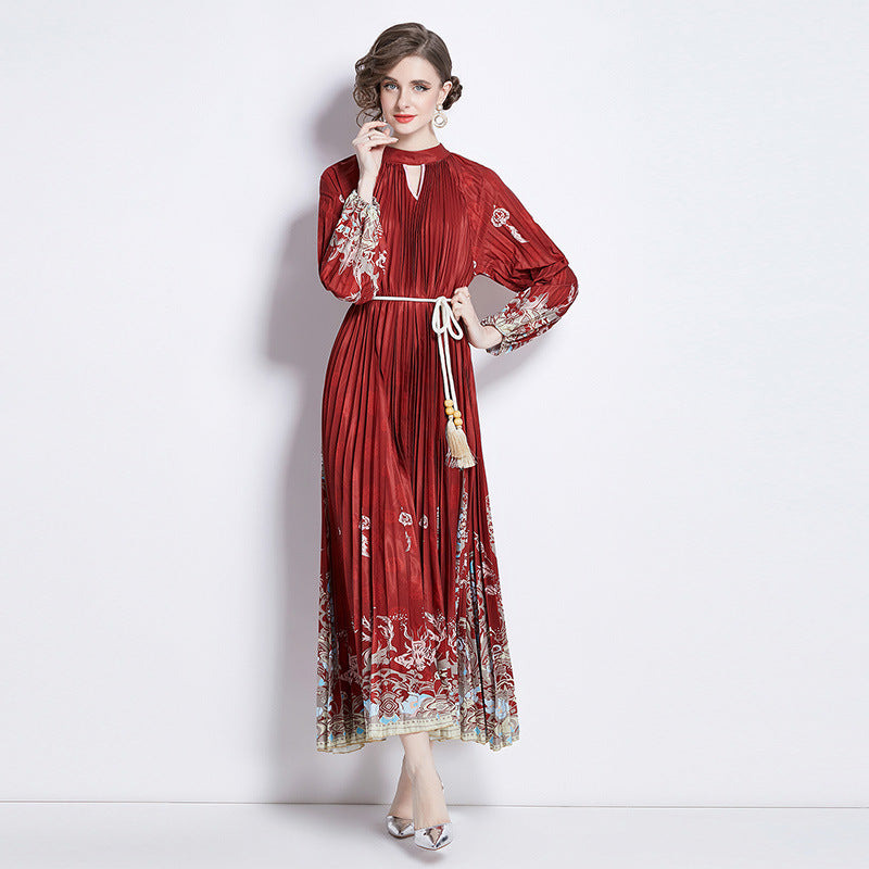 Pleated Tassel Belt Dress - Ztroc
