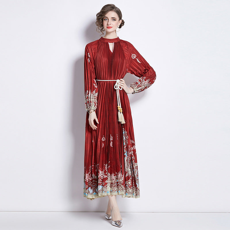 Pleated Tassel Belt Dress - Ztroc