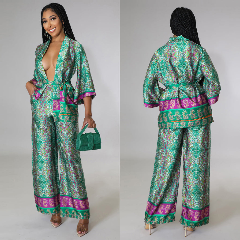 Casual Set Satin Kimono - Ztroc