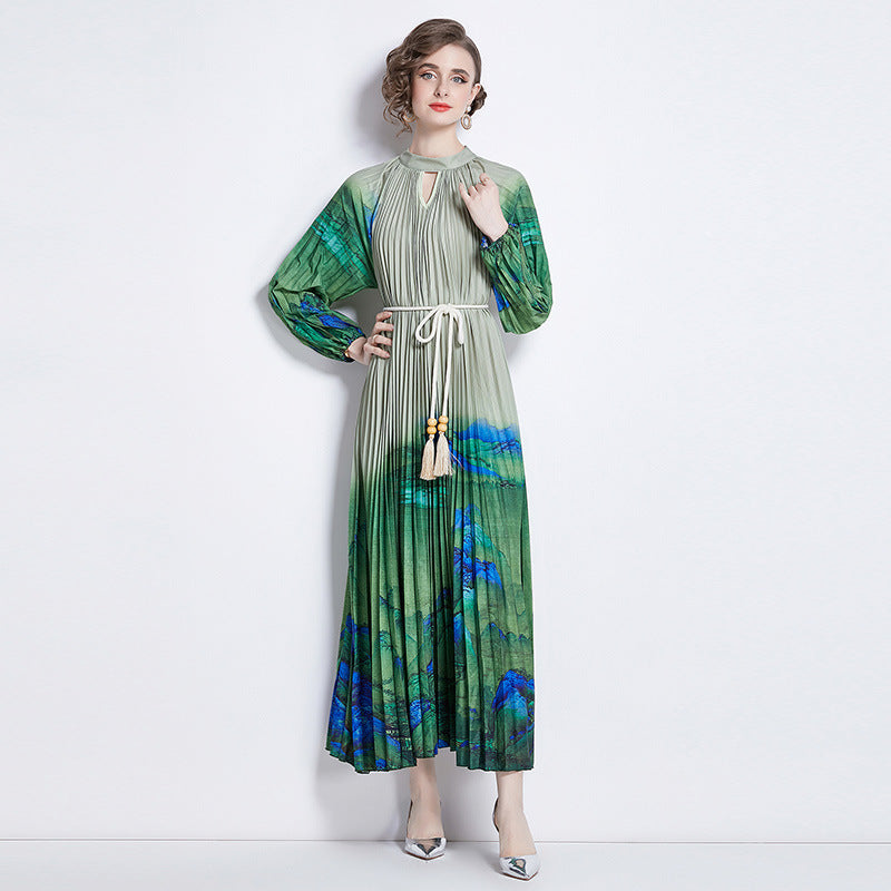 Pleated Tassel Belt Dress - Ztroc