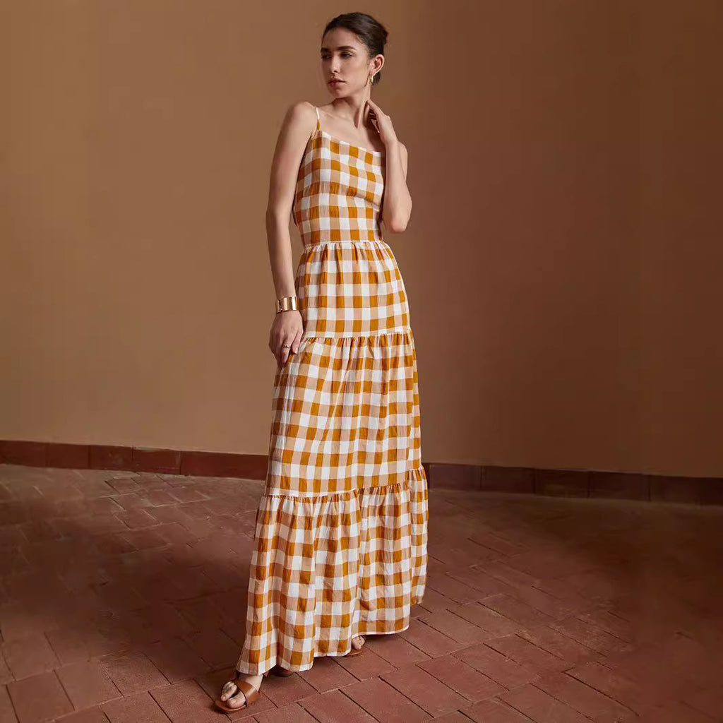 Dress Plaid Backless - Ztroc
