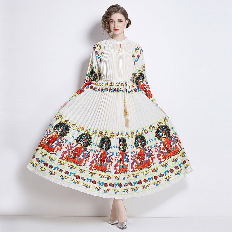Pleated Tassel Belt Dress - Ztroc